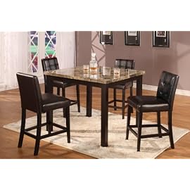 5pc Dark Artificial Marble Top Counter Height Dinette Dinning Set , Table & 4 Chairs