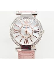 Royal Crown 6116 Jewelry Waterproof Watch Pink Round Dial Leather Strap Watches for Woman