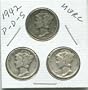 1942 Mercury Dimes PDS all 3 mints on one 2x2 Holder