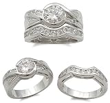 BEZEL SETTING CZ ENGAGEMENT & WEDDING RING SET