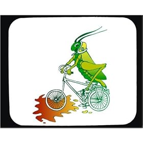 Mouse Pad with green, insect, helmet, grasshopper, bicycle