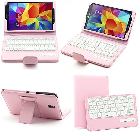 TIWKICH PU Leather Removable Detachable Wireless Bluetooth 3.0 Keyboard ABS Plastic Keys and Protective Case for Samsung Galaxy Tab S 8.4 inch SM-T700 / SM-T705C-Pink