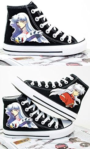 Lace-Up Canvas Shoes High Top Sneakers With Cartoon'S Design Of Inuyasha, Black, 7.5 B(M) US Women / 5.5 D(M) US Men
