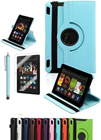 Amazon Kindle Fire HDX 7", CINEYO(TM) 360 Degree Rotating Stand Case Cover with Auto Sleep / Wake Feature for Amazon Kindle Fire HDX (10 Colors)(will only fit Kindle Fire HDX 7" 2013) (Light Blue)