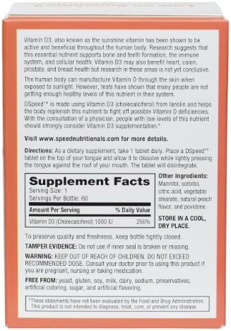 Speed Nutritionals DSpeed Gluten Free Fast-Melt Vitamin D3 1000 IU, 60 count