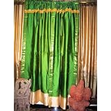 2 Green Silk Sari Drapes, Panels, Curtains India 84 by Mogul Interior