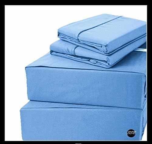 4 Piece Attached with Fitted Sheet Waterbed Sheet Set 1300 Thread Count Full 100% Microfiber Blue Solid by Sam Linens