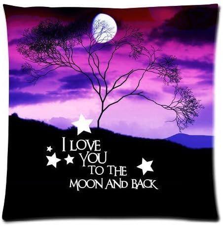 Beautiful Evening Galaxy Nebula landscape I Love You to the Moon Back Custom Zippered Pillow Cases 18x18 (Twin sides)
