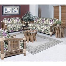 Aloha Upholstered Bamboo Deep Seating Group Fabric: Seaworthy Blue