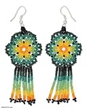 Beadwork earrings, 'Birth of Peyote' 1.1 W 3.1 L