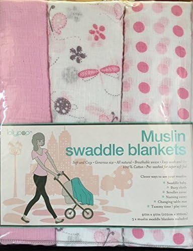 Butterflies &amp; Ladybugs, Polkadots &amp; Pink 3 Pack Muslin Swaddle Blankets from Lollypop
