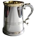 Heavy pewter beer tankard in Worcester design with brass bands - 1pint