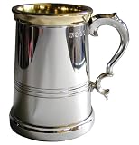 Review Made in Sheffield UK arwA419x/PID-3657 / Heavy pewter beer tankard in Worcester design with brass bands - 1pint