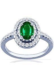 18K White Gold Oval Cut Emerald Ring With Sidestones