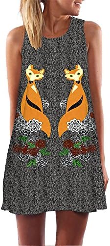 Happiestgirl Womens Summer Sleeveless 3D Printed Two Fox One-piece Dress