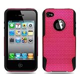 Black Rubber Hybrid 2-in-1 Hot Pink Premium Apex Premium Design Protector Cover Case Compatible for Apple Iphone 4 (AT&T, VERIZON) Reviews