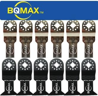 BQMAX - 12 Pack Blades for Rockwell Sonicrafter, Ryobi JobPlus, Worx, Ridgid JobMax, Fein MultiMaster, Bosch PS50 Multi-X, Oscillating Multi Tool [Contractor Grade]