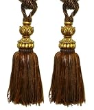 (free shipping) 31 x 12 x 5 F326GT-21B Pair of Tassel Tiebacks Heavy duty French style tassel tie-backs. Embellished with aged gold final top. Great with curtains, drapery or tapestries. Top designer quality. Enhance your traditional, French, Tuscan decor. 31 total length. 12 tassel. 5 diameter. View our full collections at www.18thcenturytapestries.com