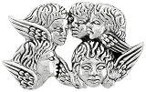 Sterling Silver 1 5/8 (33 mm) A Cherub Head in Different Views Brooch Pin