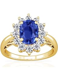 14K Yellow Gold Cushion Cut Blue Sapphire Ring With Sidestones