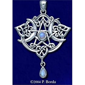 Heart Pentacle Pendant with Rainbow Moonstone by Moonstone Birthstones