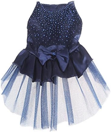 SHEENROAD Pet Dog Cat Bow Tutu Dress Lace Bubble Skirt Pet Puppy Dog Clothes Costume (S, Blue)
