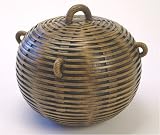 Spectacular Round Carved Stone 'Rattan' Box Container VIETNAM