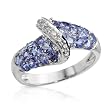 Ring With 1.15ctw Precious Stones - Genuine Diamonds and Tanzanites Well Made in White Gold- Size 7 (Size 7)