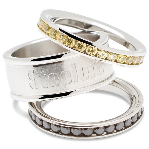 Pittsburgh Steelers Logo Crystal Stacked Ring Set (Size 7)