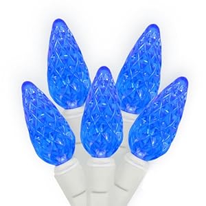 Set of 50 Commercial Grade Blue LED C6 Christmas Lights - White Wire