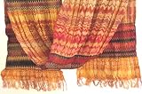 Crushed Wool Knit Scarf with Fringe Orange Stripe