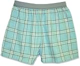 Adult Flannel Boxer Shorts Elastic Waist False Fly Baby Blue, Grey and White Plaid