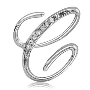 Silvertone Initial Letter Brooch Pin - C