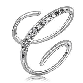 Silver Toned Initial Letter Brooch Pin - C - For Valentines Day Gift