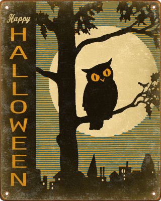 Retro Halloween Owl Sign