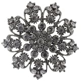 Blacktone Flower Flower Brooch Pin with Crystals - 2.5