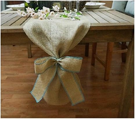 Burlap Table Runner With Burlap Bows with Colored Trim