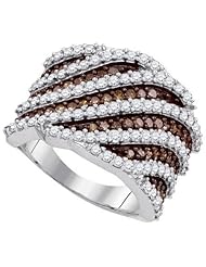 1.83 Carat (ctw) 10K White Gold Round Cut White & Cognac Diamond Ladies Micro Pave Right Hand Ring