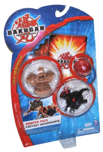 Bakugan Battle Brawlers New Vestroia Bakuglow Series Starter Pack Set with Subterra Brown Mega Brontes , Darkus Black Neo Dragonoid Volta , Mystery Red Pyrus Bakugan, 3 Ability Cards and 3 Metal Gate Cards