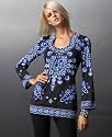 INC International Concepts Petite Top, Long Sleeve Printed U-Neck