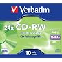 Verbatim CD-RW 24x Rewritable Disk Cased 16x-24x Speed 80min 700Mb Ref 43192 [Pack 10]