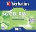 Verbatim CD-RW 24x Rewritable Disk Cased 16x-24x Speed 80min 700Mb Ref 43192 [Pack 10]