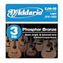 D'Addario EJ16-3D Phosphor Bronze Acoustic Guitar Strings, Light, 3 Sets