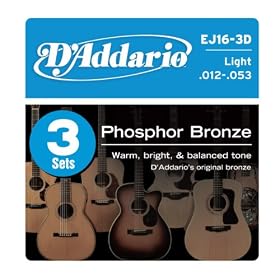 D'Addario EJ16-3D Phosphor Bronze Light Acoustic Guitar Strings, 3 Sets