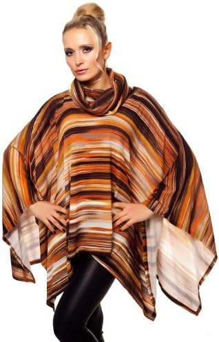 Ly xx Roll Collar Poncho in Stripes Look One Size Orange-Brown