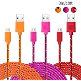 USB Cable, Boxeroo 10ft/3m USB 2.0 A Male to Micro USB Male Cable Braided, High Speed Charge and Data Sync Micro Charger for Samsung, HTC, Motorola, Nokia, Android and More(Red, Rose, Orange)