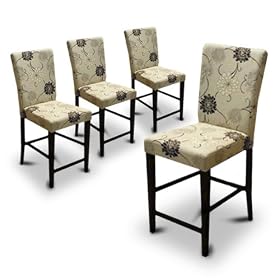 4 New Off White Beige Parson Barstools Chairs with a Floral Print with Espresso Cappuccino... by The Furniture Cove