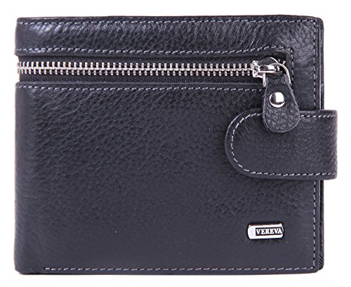 Borgasets Men's Ingram Extra Capacity Passcase Trifold Wallet Leather Zip Coin Purse (Black-trifold Transverse)