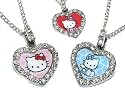 Licensed Sanrio Hello Kitty Crystal Heart Charm Necklace ~ You Choose Pink, Blue or Red!