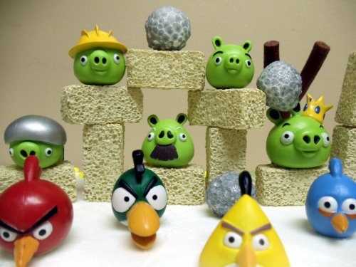 Angry Birds Deluxe 27 Piece Birthday Party Cake Topper Set with Buildable Game Scene Display Consisting of Boulders, Building Blocks, Slingshot and 12 Angry Bird Figures and Pesky Pigs- black friday deal